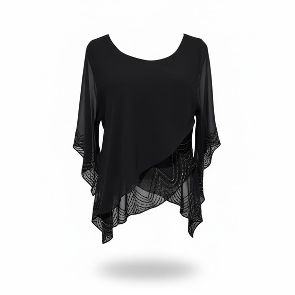 Tops - 🔻Guimarães Vintage 90s Black Beaded Sheer Asymmetric Poncho Top – Size 46 (M/L)